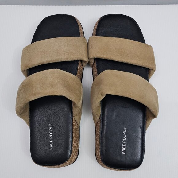 NEW Free People Fairmount Sandal Womens 10 Taupe Tan Suede Cork Platform Slide - Picture 8 of 13
